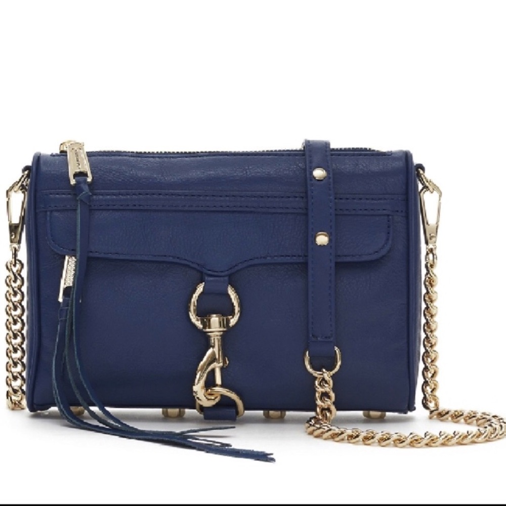 navy & gold rebecca minkoff avery crossbody purse